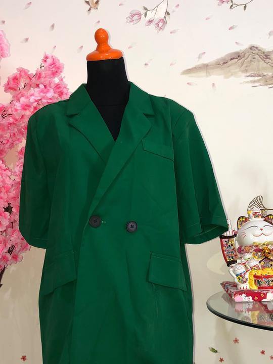 Set blazer lengan pendek + celana pendek hijau — baju thrift preloved